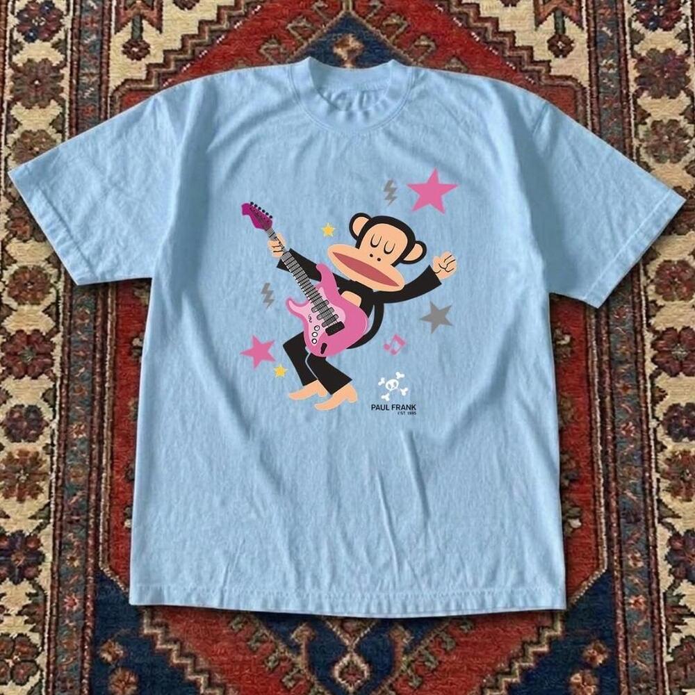 Gildan Men Light Blue T-Shirt, Paul Frank Blue Tee With Monkey Playing